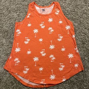 Old Navy Softest Tank Sleeveless Coral Palm Tree Girls Size L 10-12 NWOT